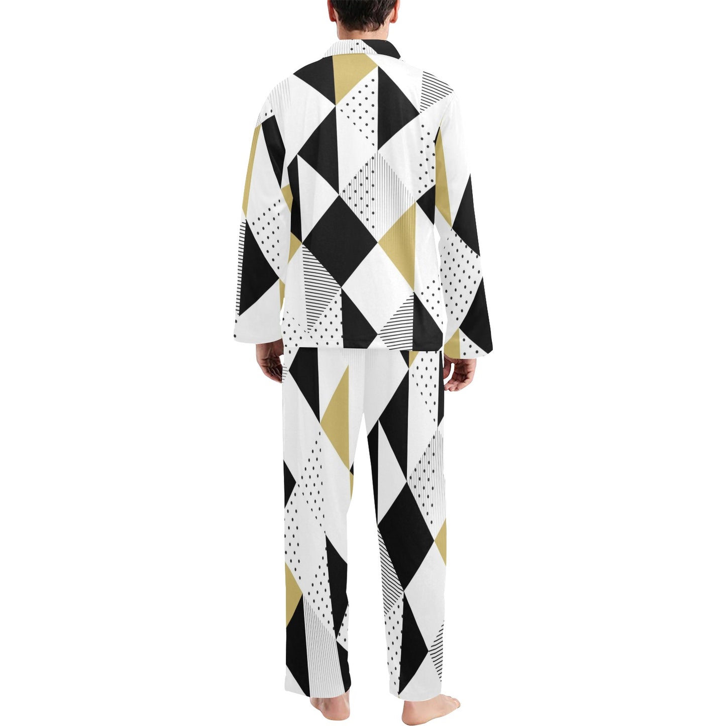 Abstract Seamless Pattern with Triangles Men's Pajama Set Men's V-Neck Long Pajama Set