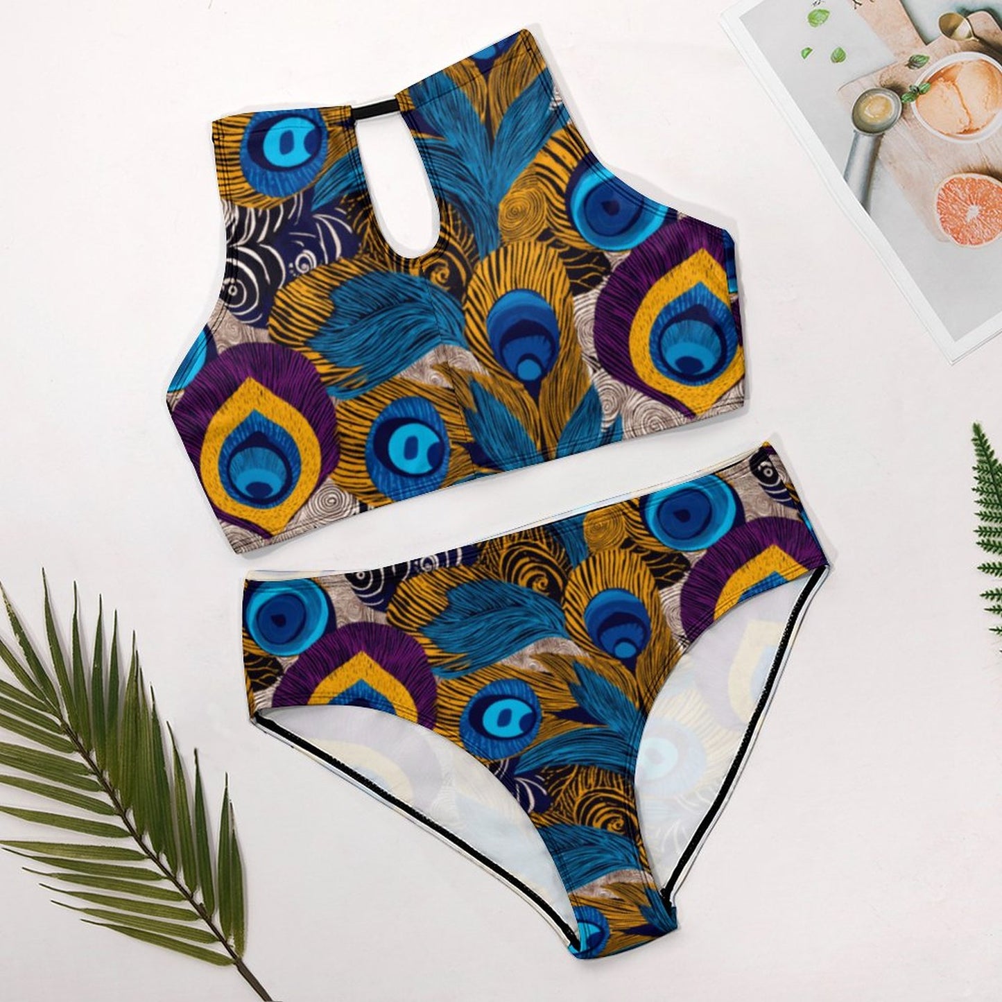 Women's Two piece Swimsuit with High Neck Halter Top BK2040 (All-Over Printing)