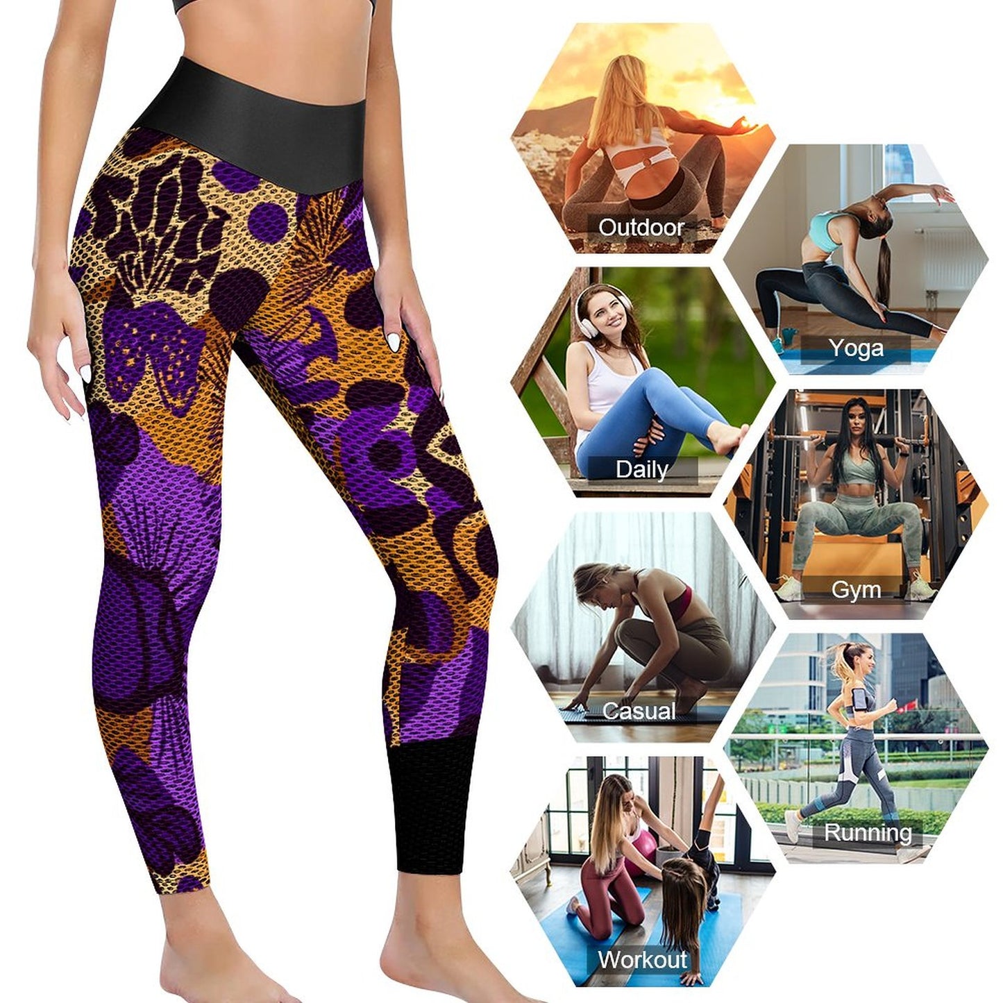 Custom Printed Honeycomb Textured Yoga Pants for Women (All-Over Printing)
