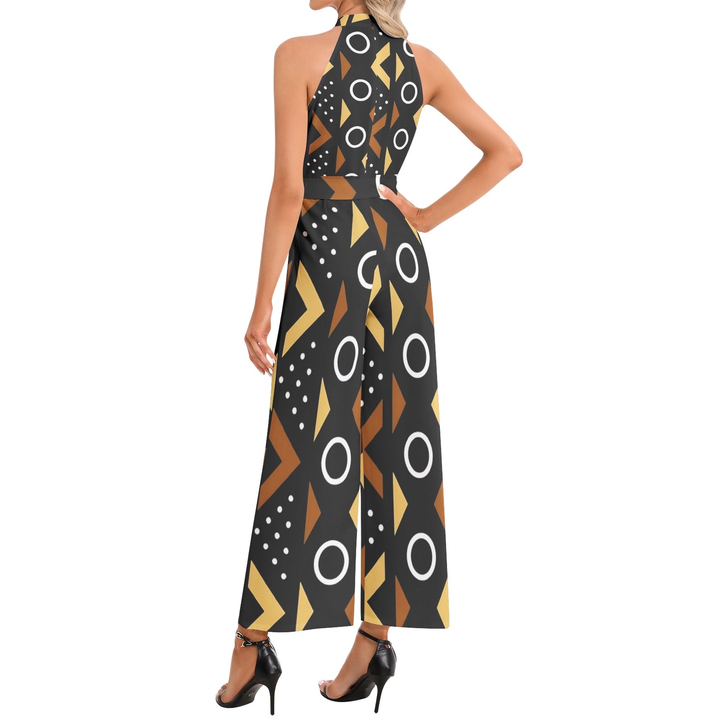 Afrocentric Halter Neck Buckle Belted Jumpsuit