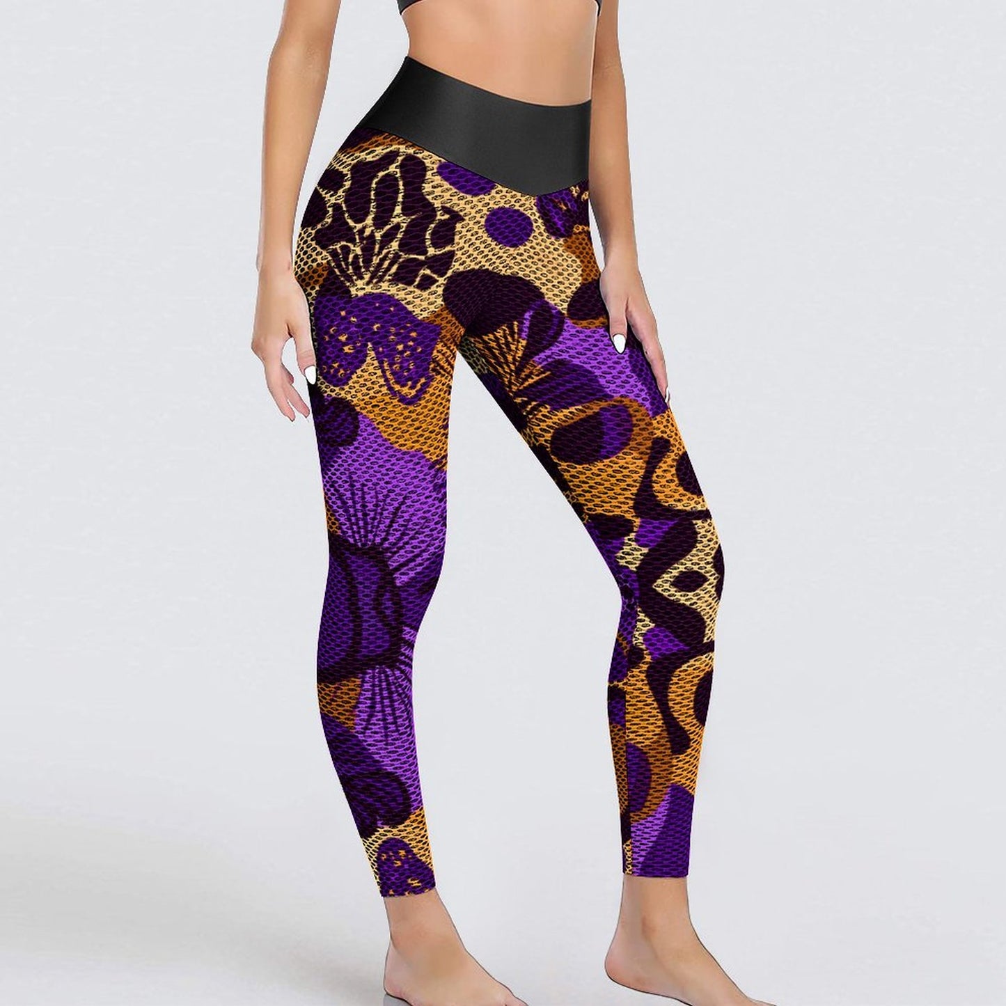 Custom Printed Honeycomb Textured Yoga Pants for Women (All-Over Printing)