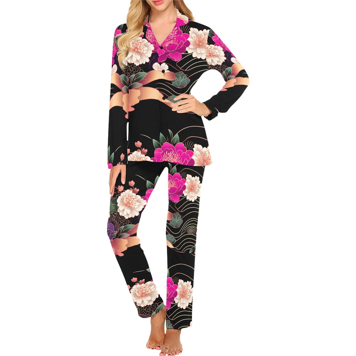 Floral Pattern Women's Pajama Set Women's Long Pajama Set