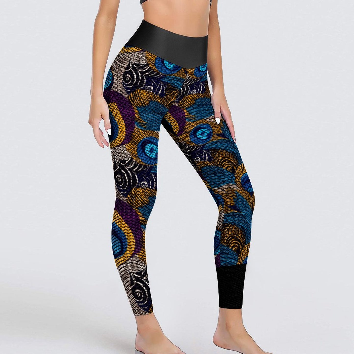 Custom Printed Honeycomb Textured Yoga Pants for Women (All-Over Printing)