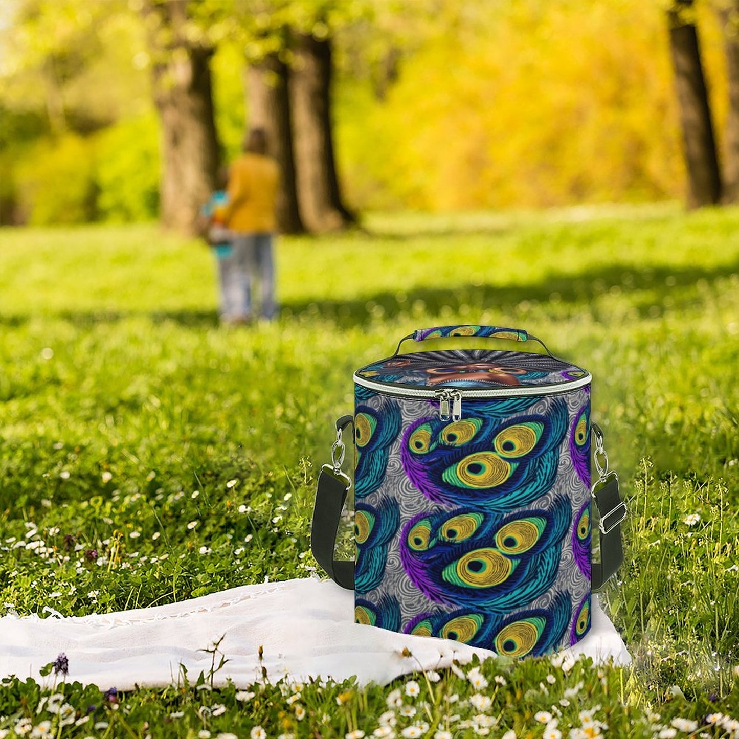 Round Collapsible Insulated Cooler Bag with Shoulder Strap A018 (All-Over Printing)