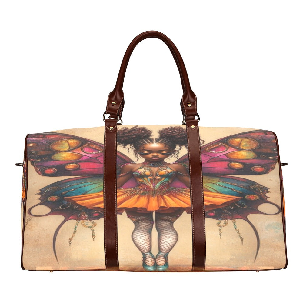 AfroCentric Butterfly Winged Ballerina Large Capacity Travel Bag-Small (Brown Long Patch) (1736) Waterproof Travel Bag/Small (Model 1639)