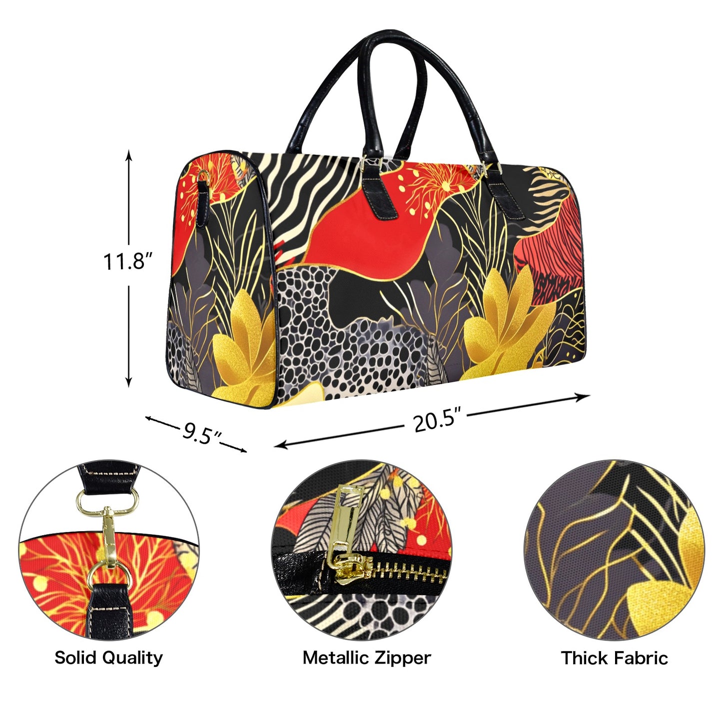 Golden Zebra Pattern Travel Bag Large Capacity Travel Bag-Large (Black Short Patch) (1737)