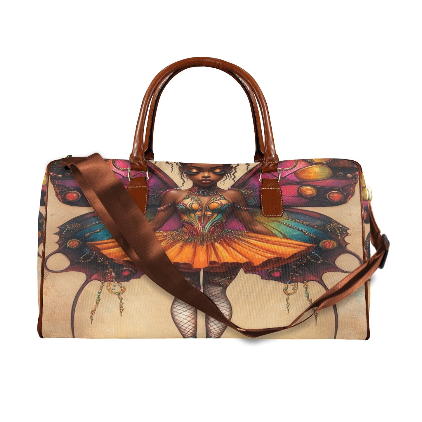 AfroCentric Butterfly Winged Ballerinas Large Capacity Travel Bag-Large (Brown Short Patch) (1737) Large Capacity Travel Bag-Large (Brown Short Patch) (1737)