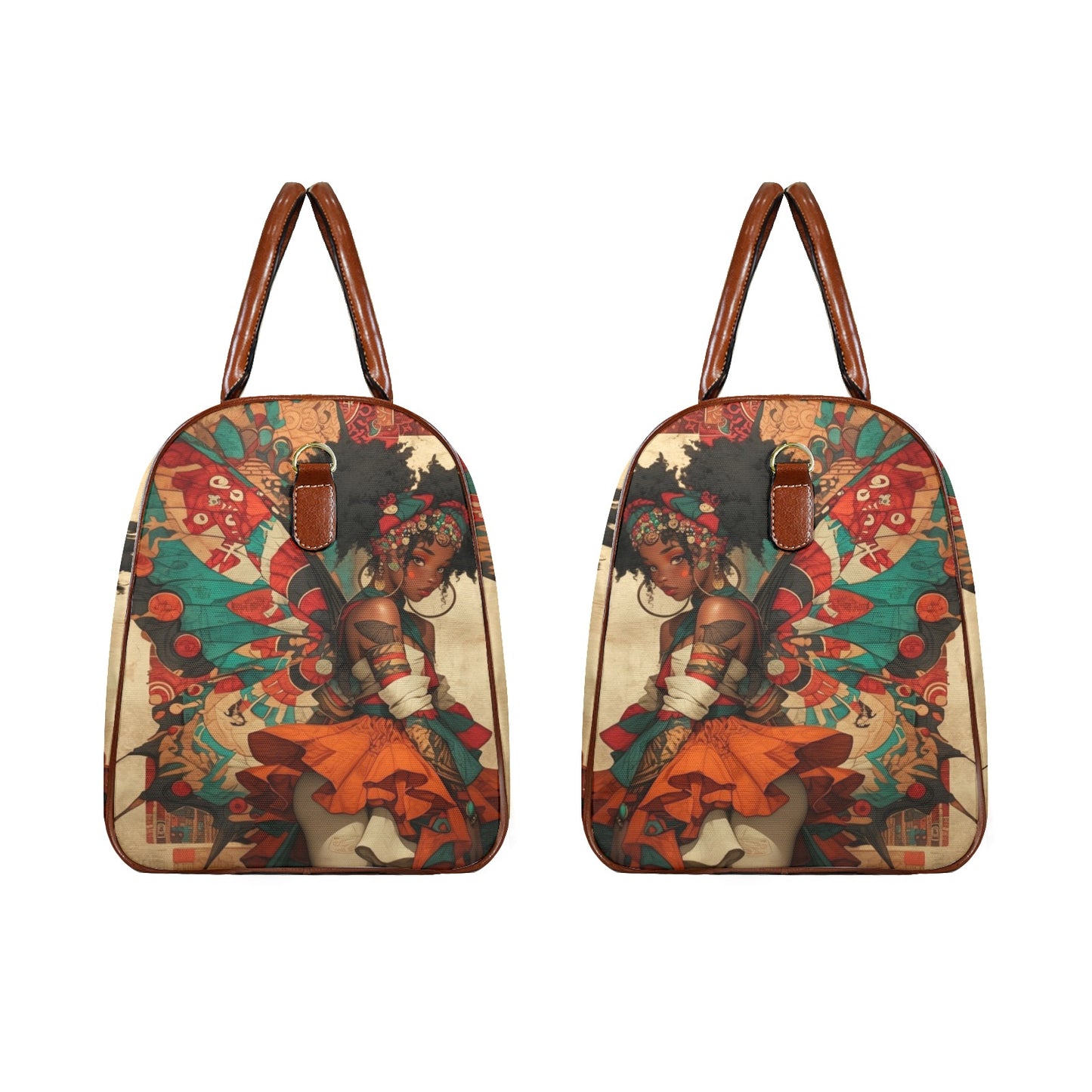 AfroCentric Butterfly Winged Ballerinas Large Capacity Travel Bag-Large (Brown Short Patch) (1737) Large Capacity Travel Bag-Large (Brown Short Patch) (1737)