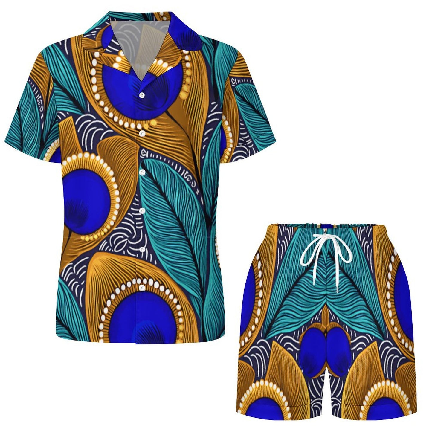 Peacock Pattern 120gsm Worn-effect Fabric Women Satin Pajama Set 201 (All-Over Printing)
