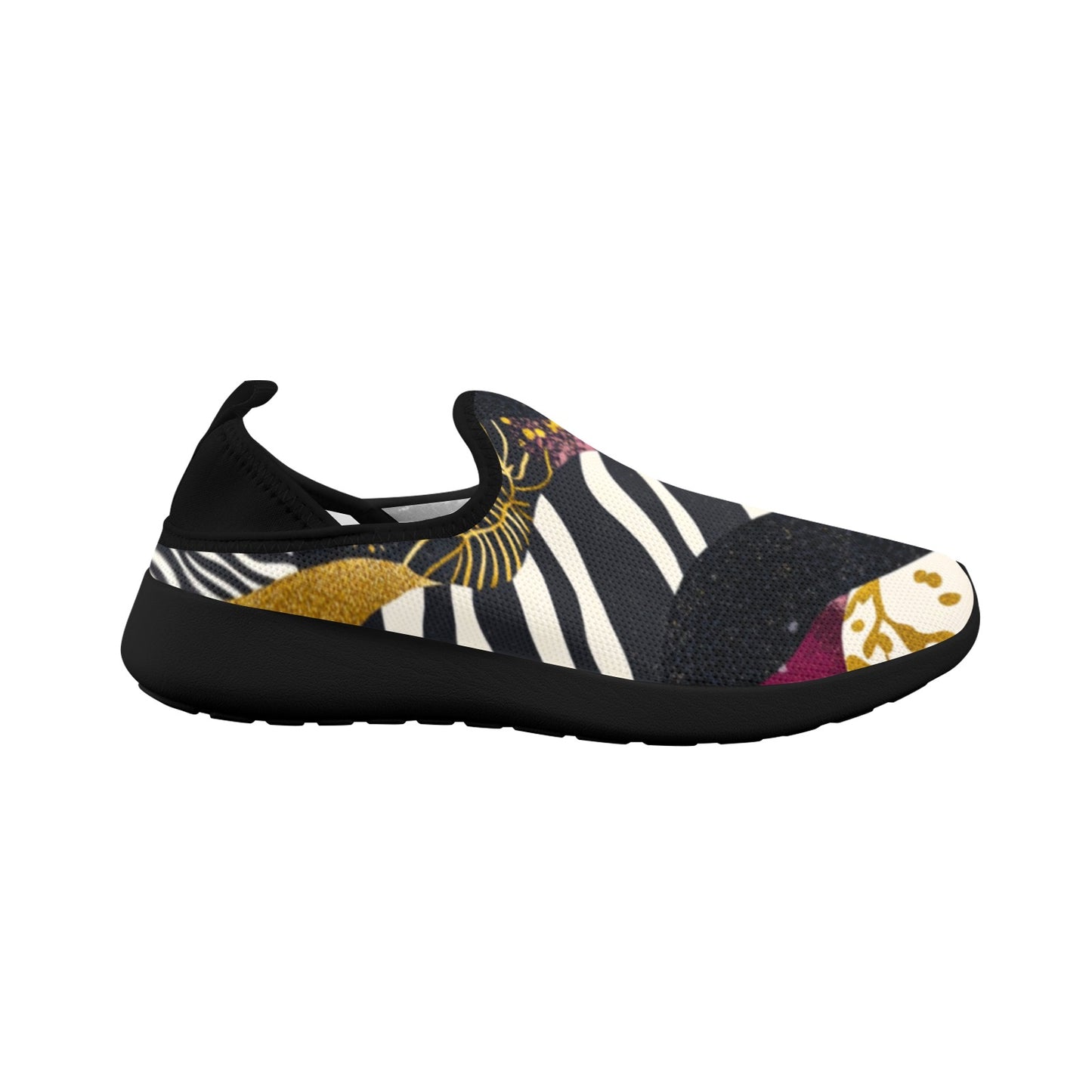 Golden Zebra Burgundy Camo Pattern Women's Fly Weave Drop-In Heel Sneakers Fly Weave Drop-in Heel Sneakers for Women (Model 02002)