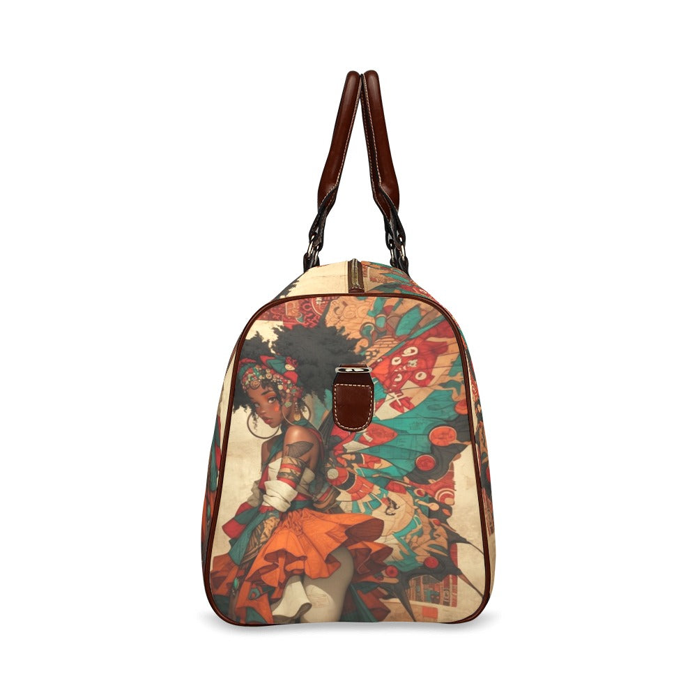 AfroCentric Butterfly Winged Ballerinas Large Capacity Travel Bag-Small (Brown Long Patch) (1736) Waterproof Travel Bag/Small (Model 1639)