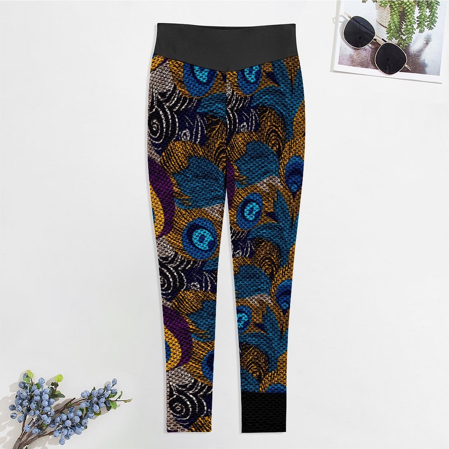 Custom Printed Honeycomb Textured Yoga Pants for Women (All-Over Printing)