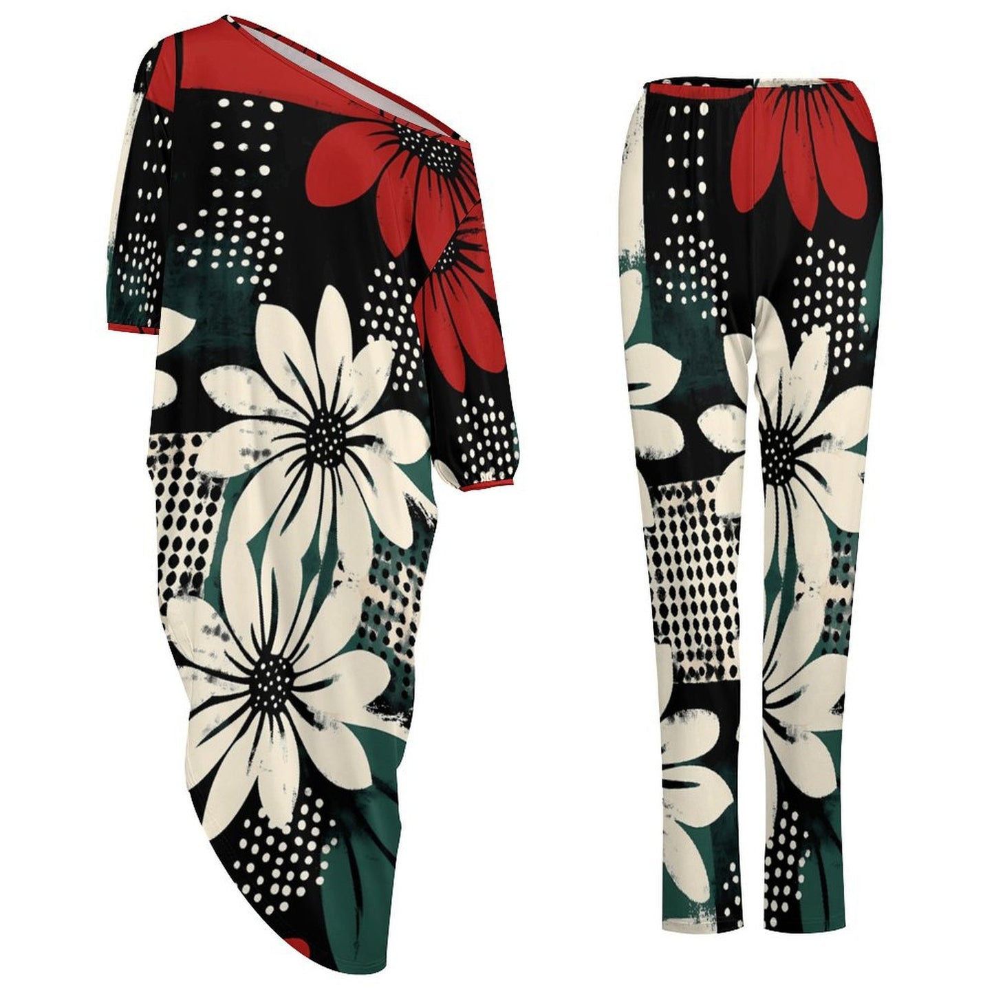 Diagonal shoulder two piece set Women's Off Shoulder Two-piece Set