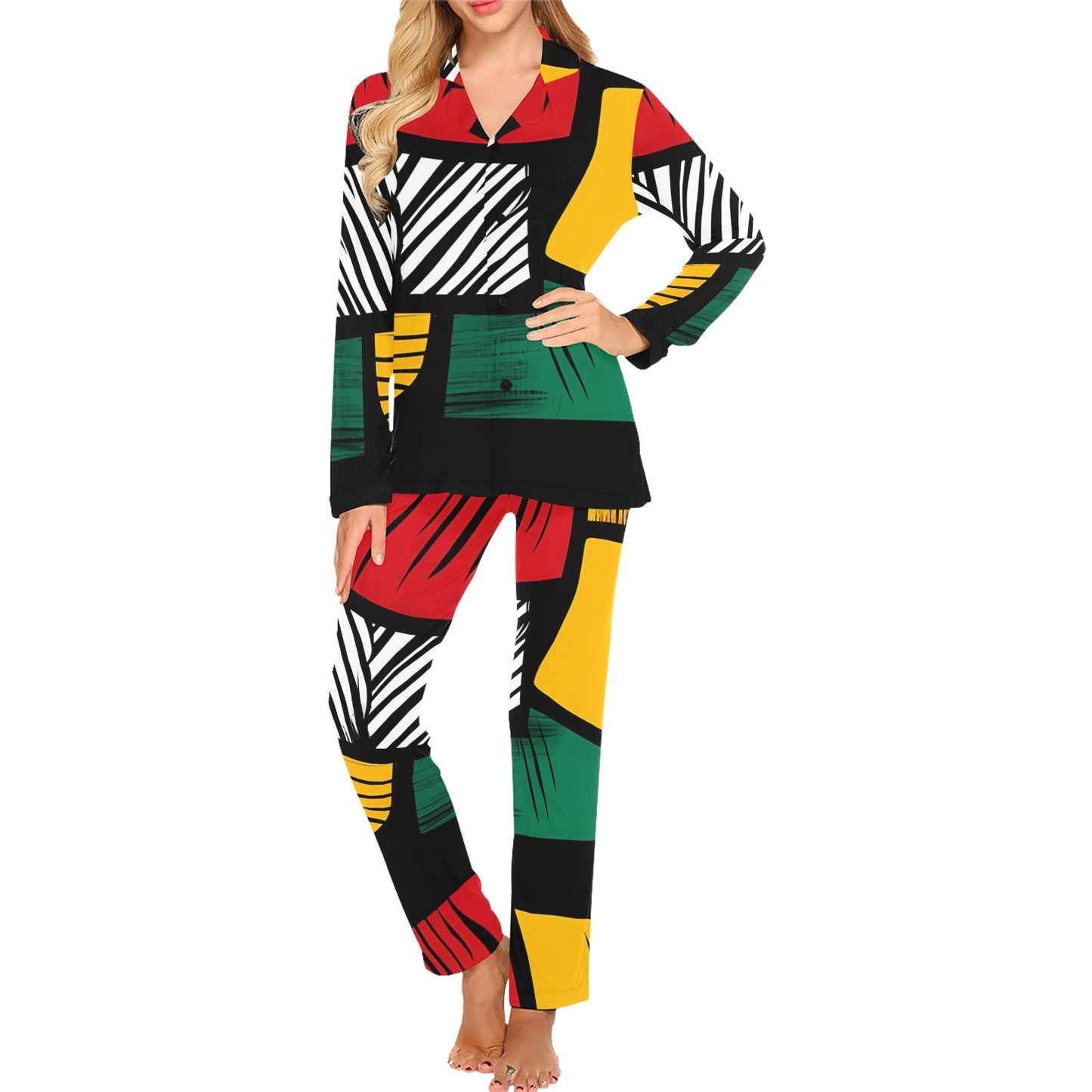 Geometric Pattern Women's Pajama Set Women's Long Pajama Set