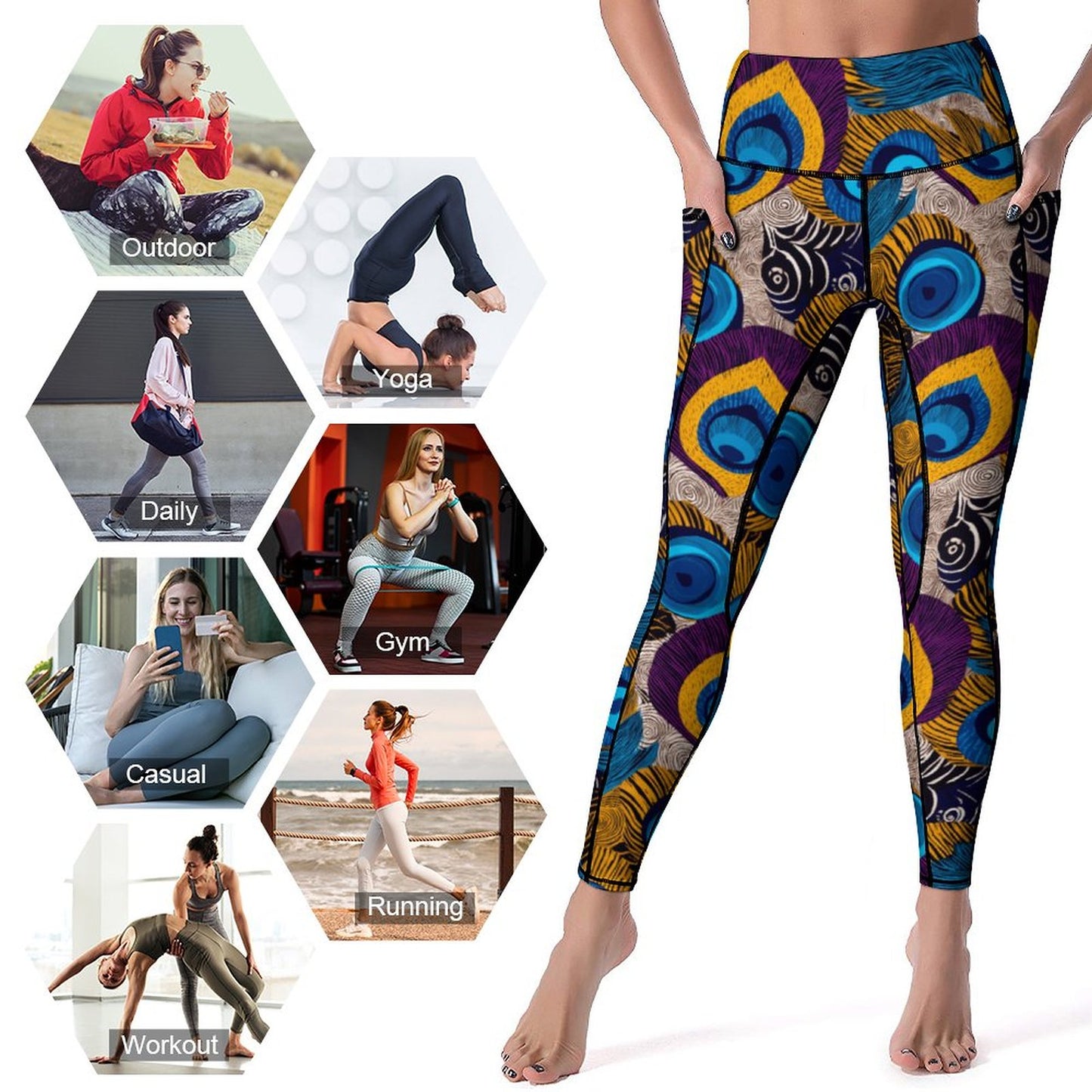 Custom Print Patterned Yoga Pants with 2 Pockets (All-Over Printing)