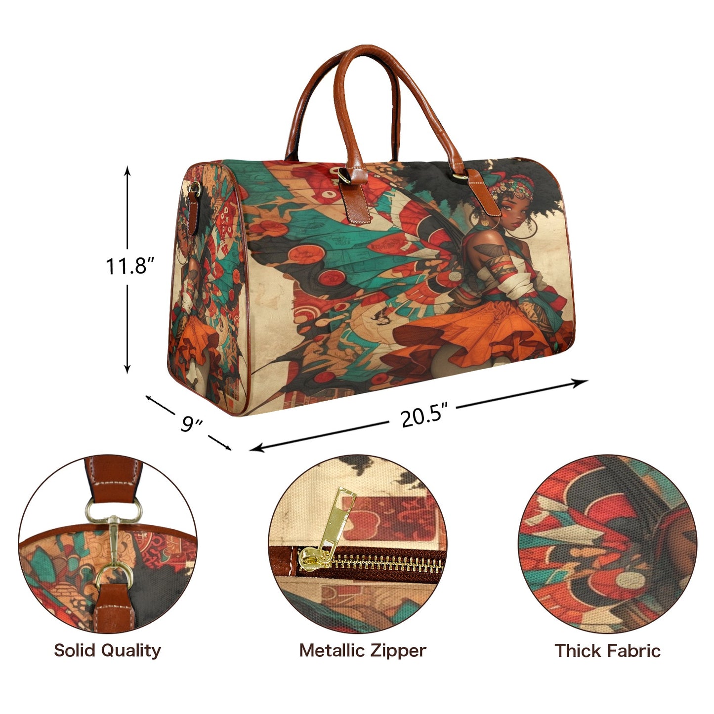 AfroCentric Butterfly Winged Ballerinas Large Capacity Travel Bag-Large (Brown Short Patch) (1737) Large Capacity Travel Bag-Large (Brown Short Patch) (1737)