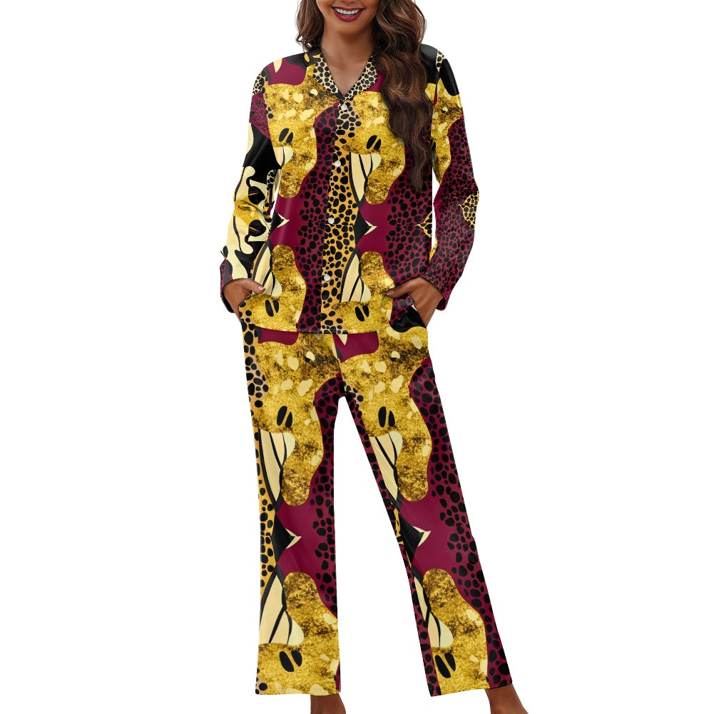 Turn down neck pajamas set for woman