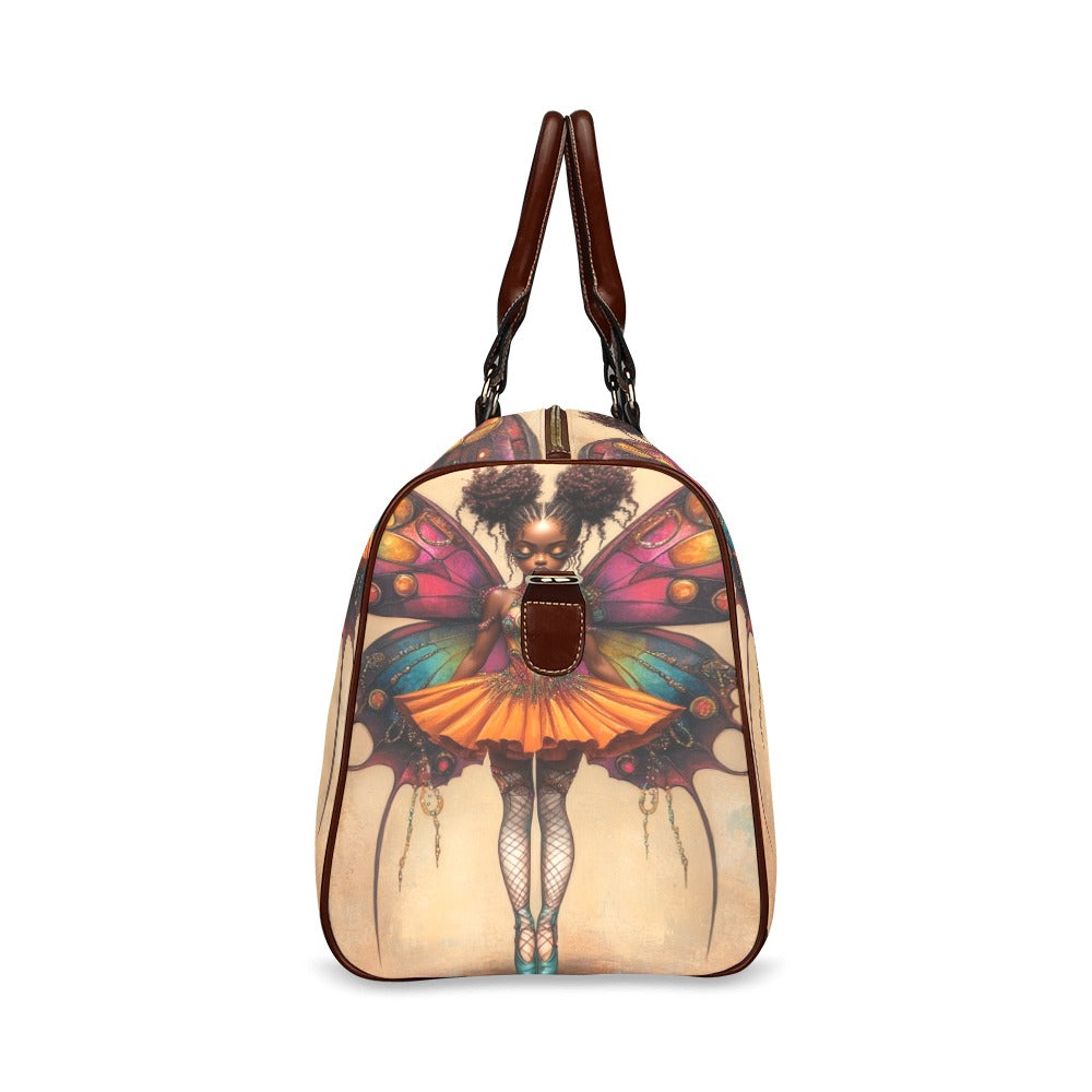 AfroCentric Butterfly Winged Ballerina Large Capacity Travel Bag-Small (Brown Long Patch) (1736) Waterproof Travel Bag/Small (Model 1639)