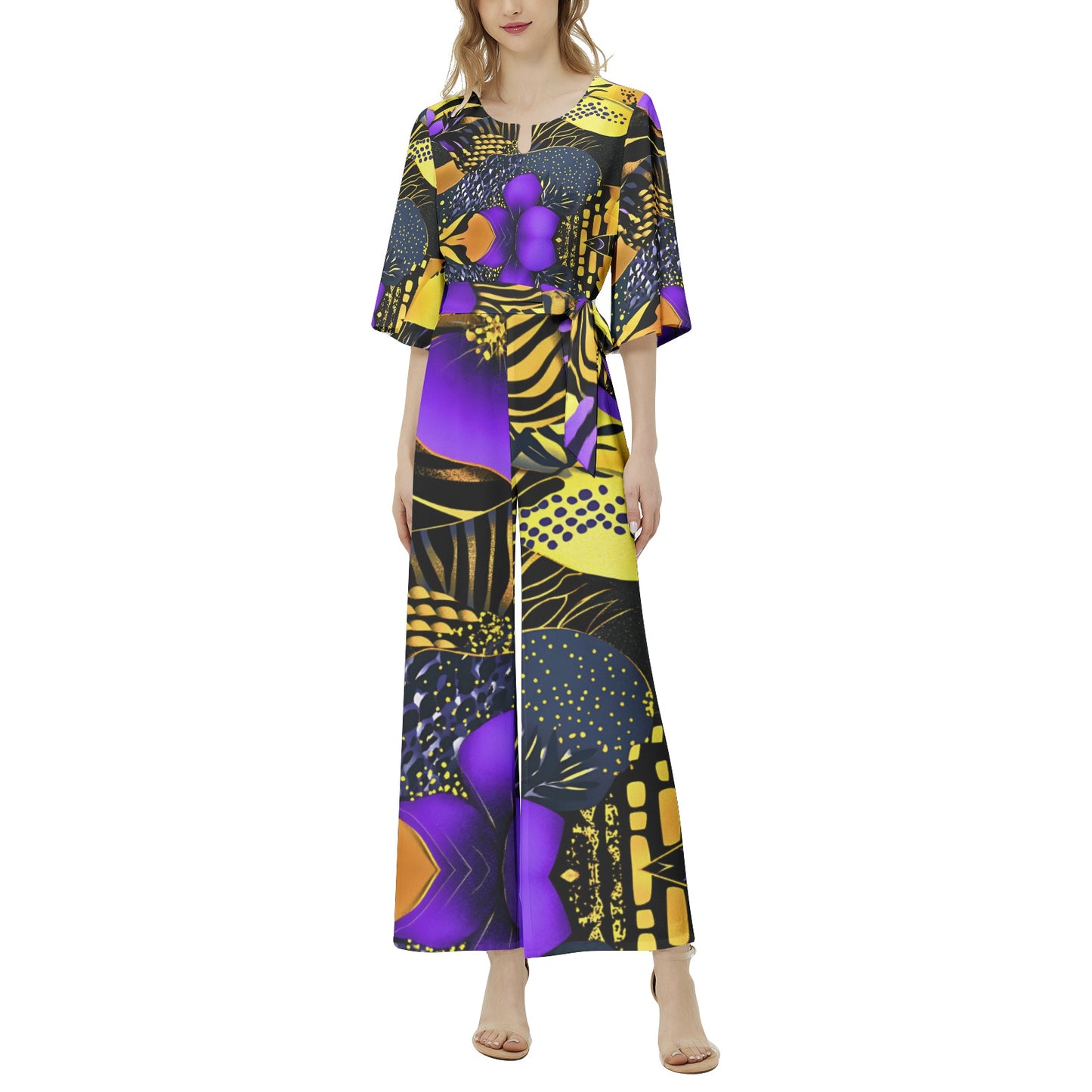 Dolman Sleeve Belted Wide Leg Jumpsuit