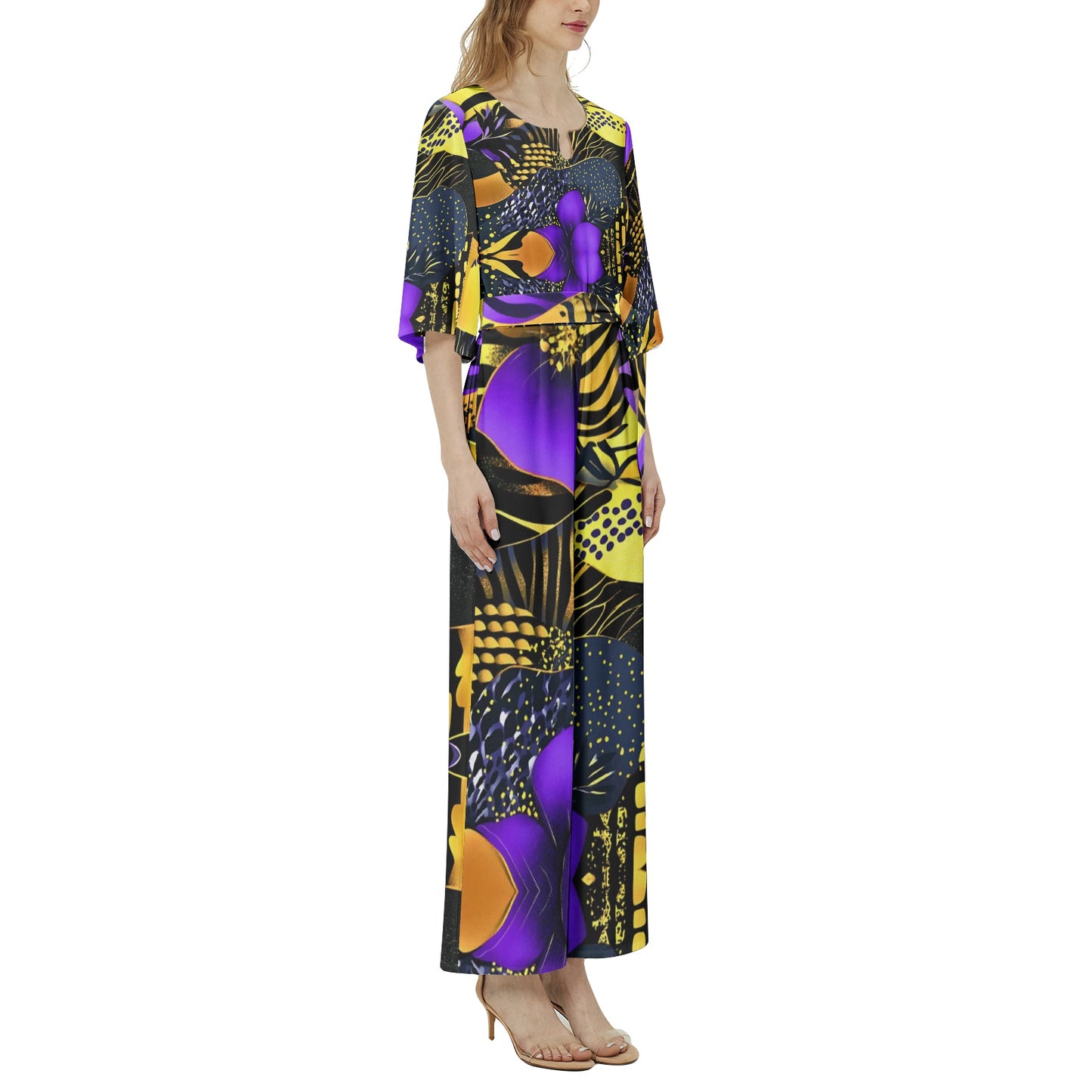 Dolman Sleeve Belted Wide Leg Jumpsuit