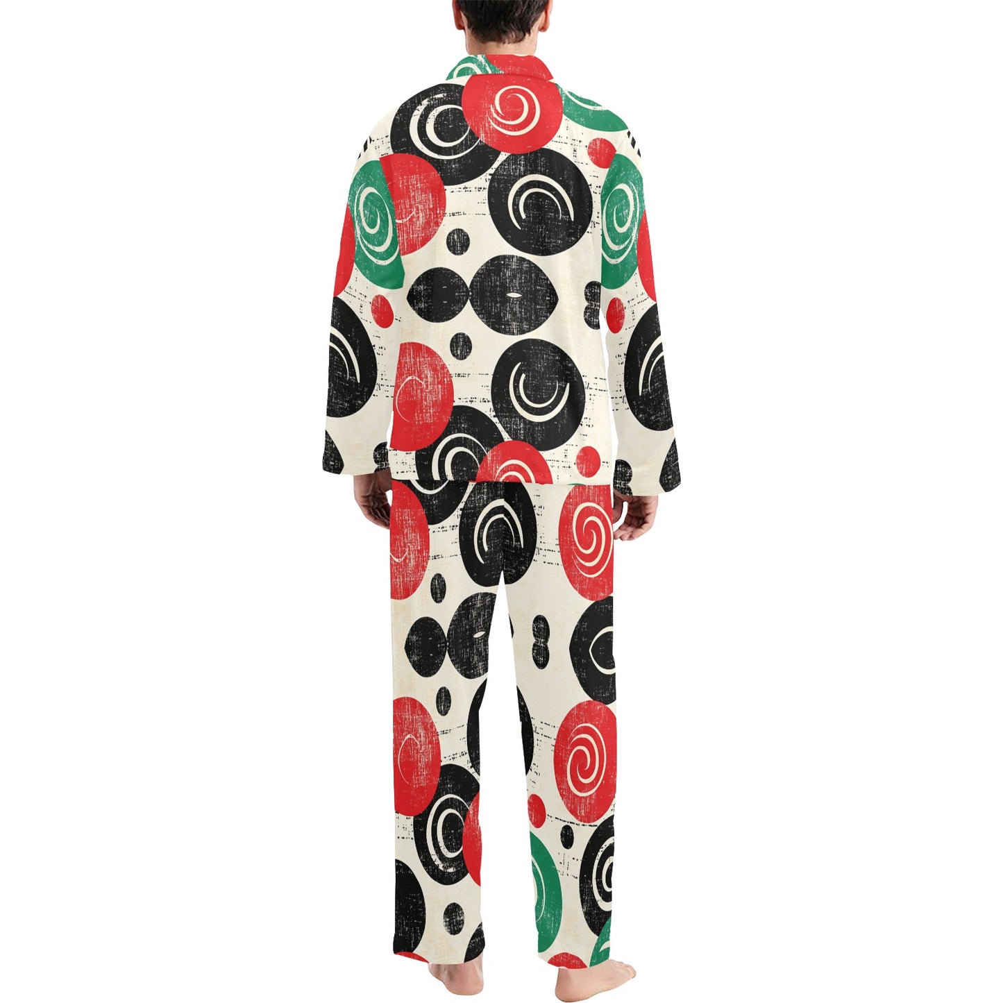 Geometric Pattern Men's Pajama Set Men's V-Neck Long Pajama Set
