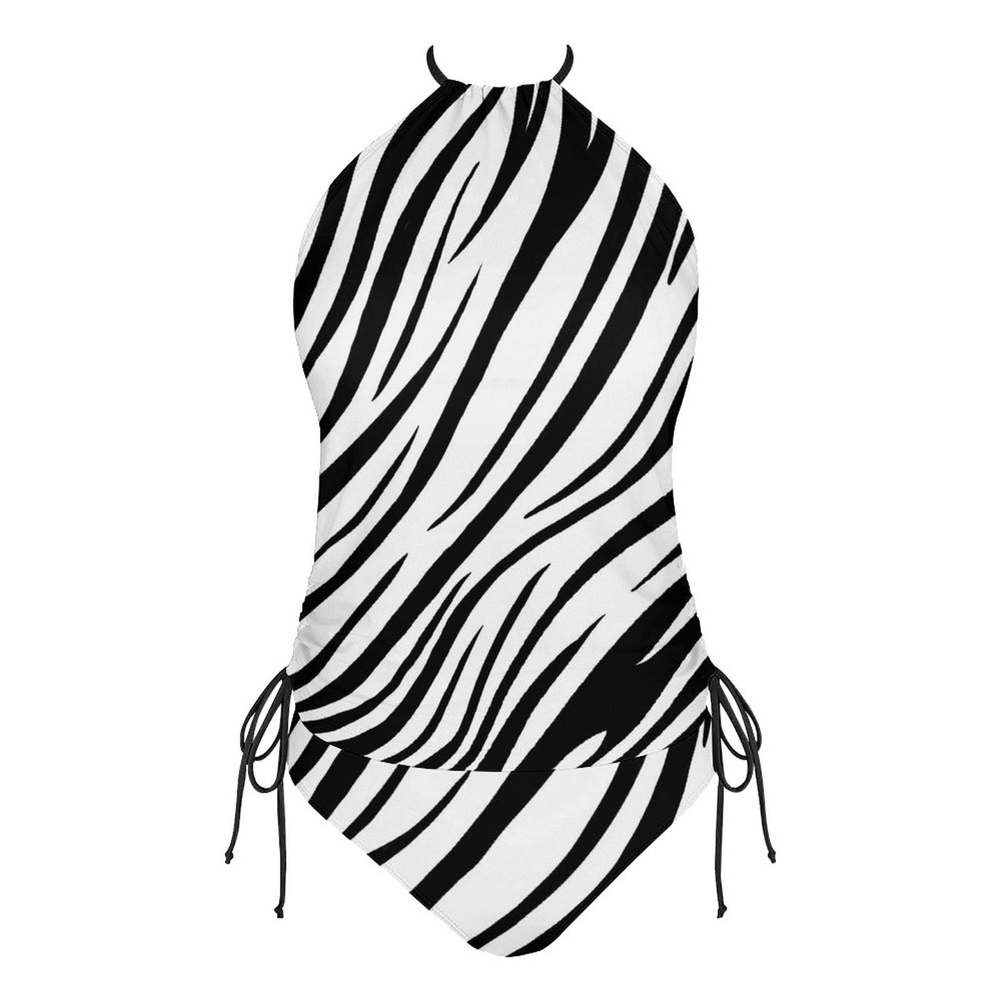 Zebra Print 2-Piece Women's Tankini Set with High Neck Halter Top F145kA01 (All-Over Printing)