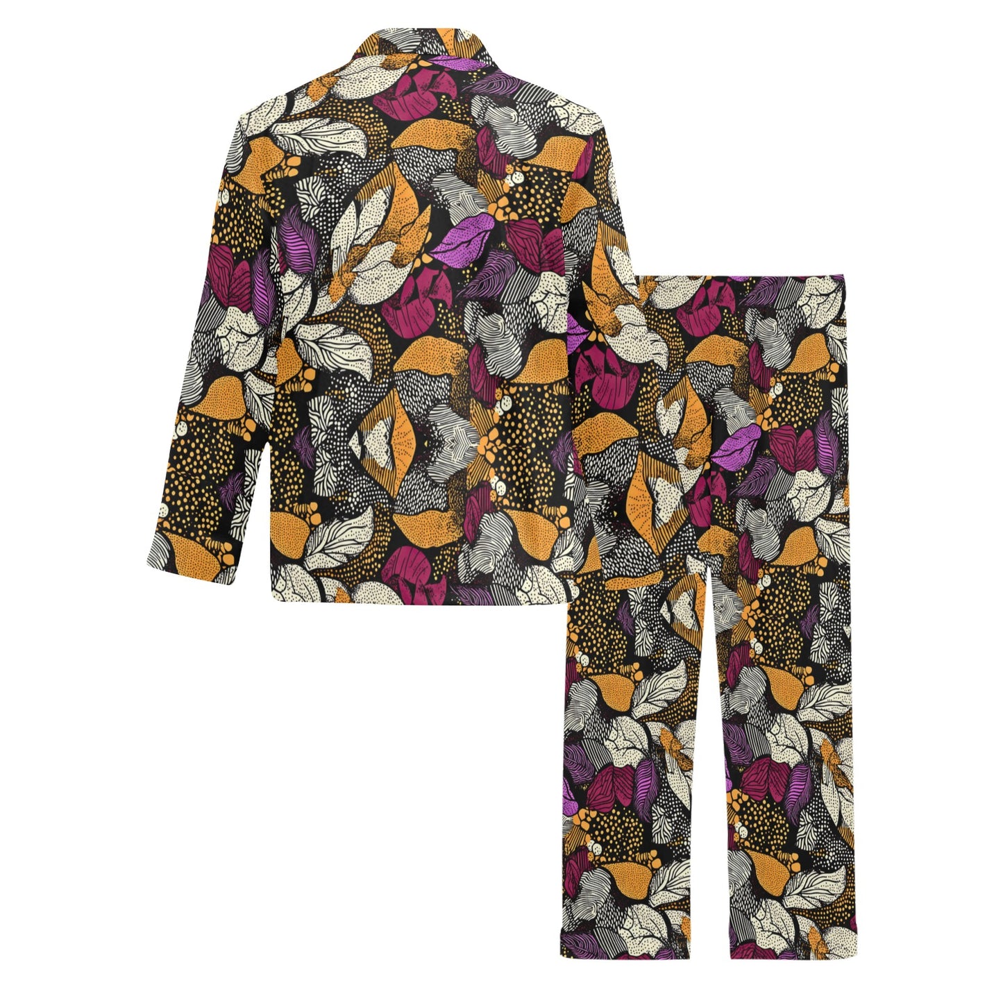 Floral Pattern Men's Pajama Set Men's V-Neck Long Pajama Set