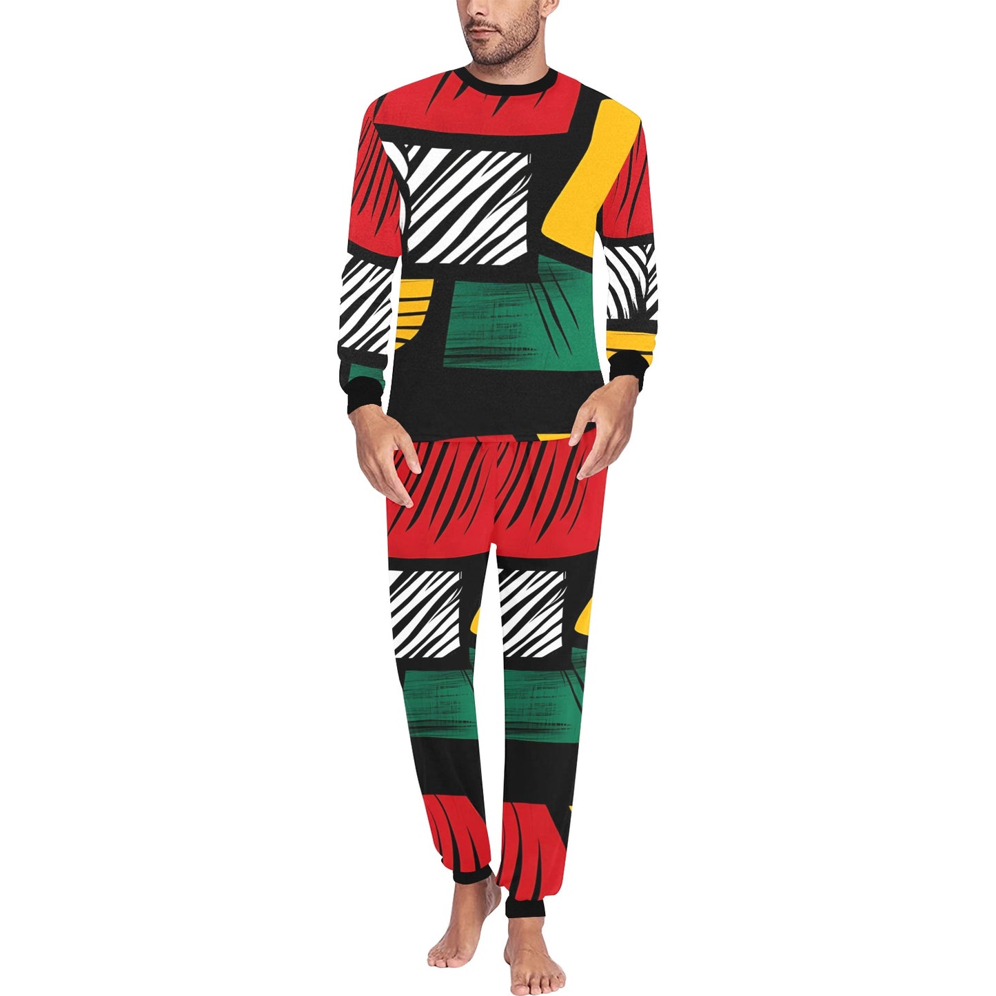 Geometric Pattern Men's Pajama Set Men's All Over Print Pajama Set