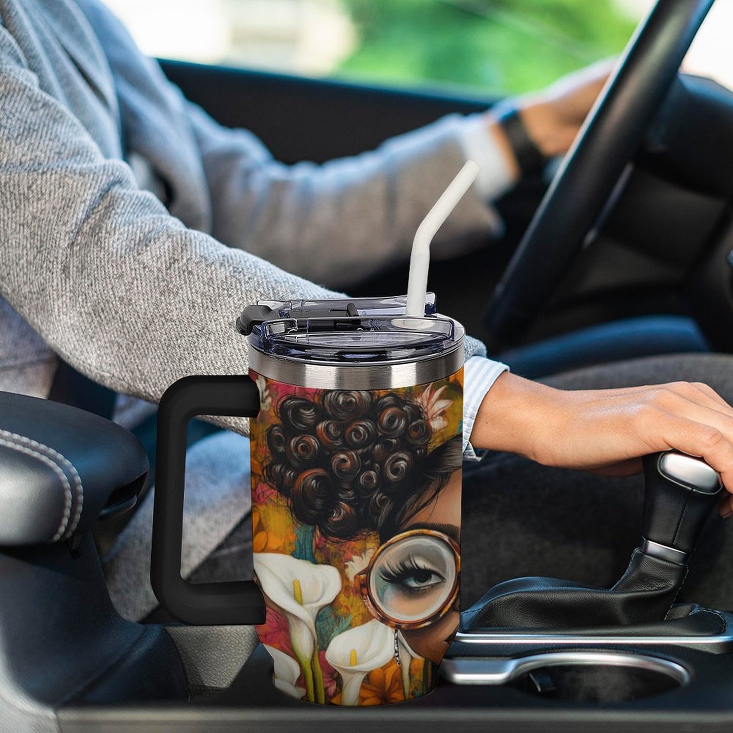 40oz Insulated Tumbler with Handle and Straw