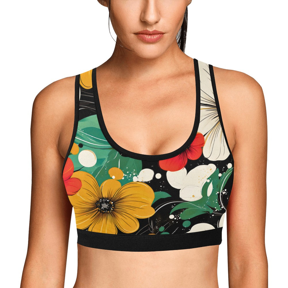 Vibrant Floral Pattern Sports Bra Women's All Over Print Sports Bra (Model T52)
