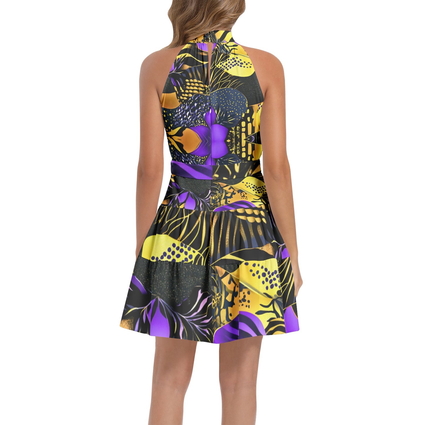 Ruffle Hem Belted Halter Dress