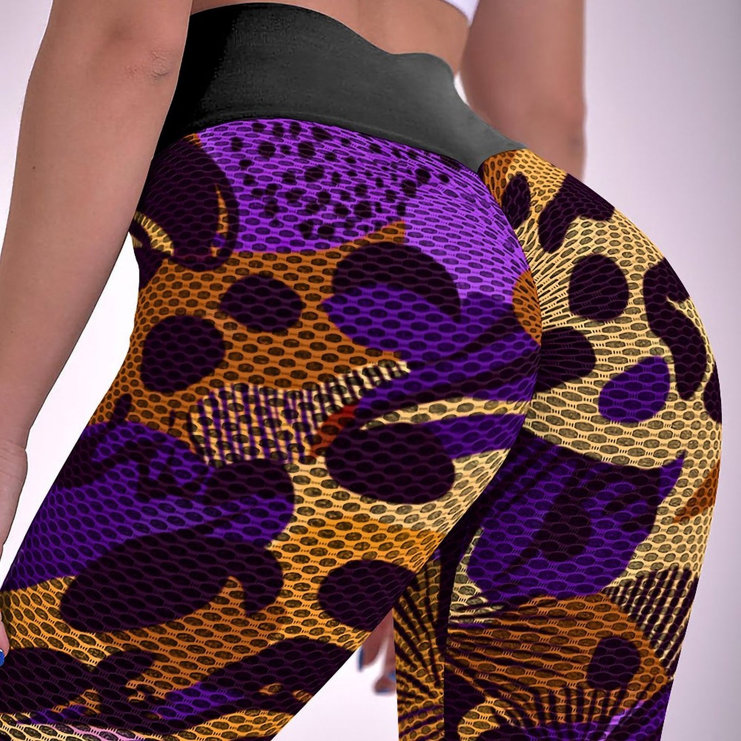 Custom Printed Honeycomb Textured Yoga Pants for Women (All-Over Printing)