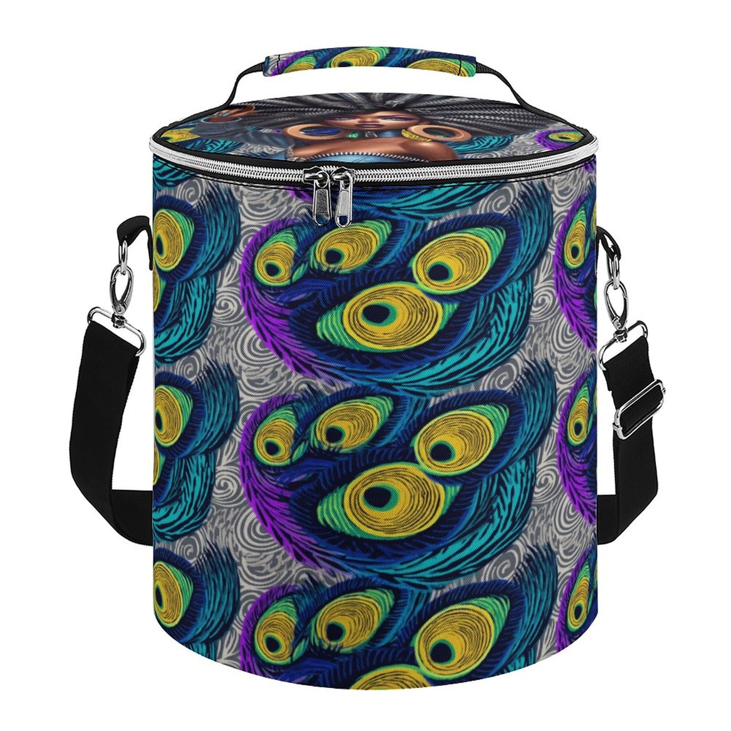 Round Collapsible Insulated Cooler Bag with Shoulder Strap A018 (All-Over Printing)
