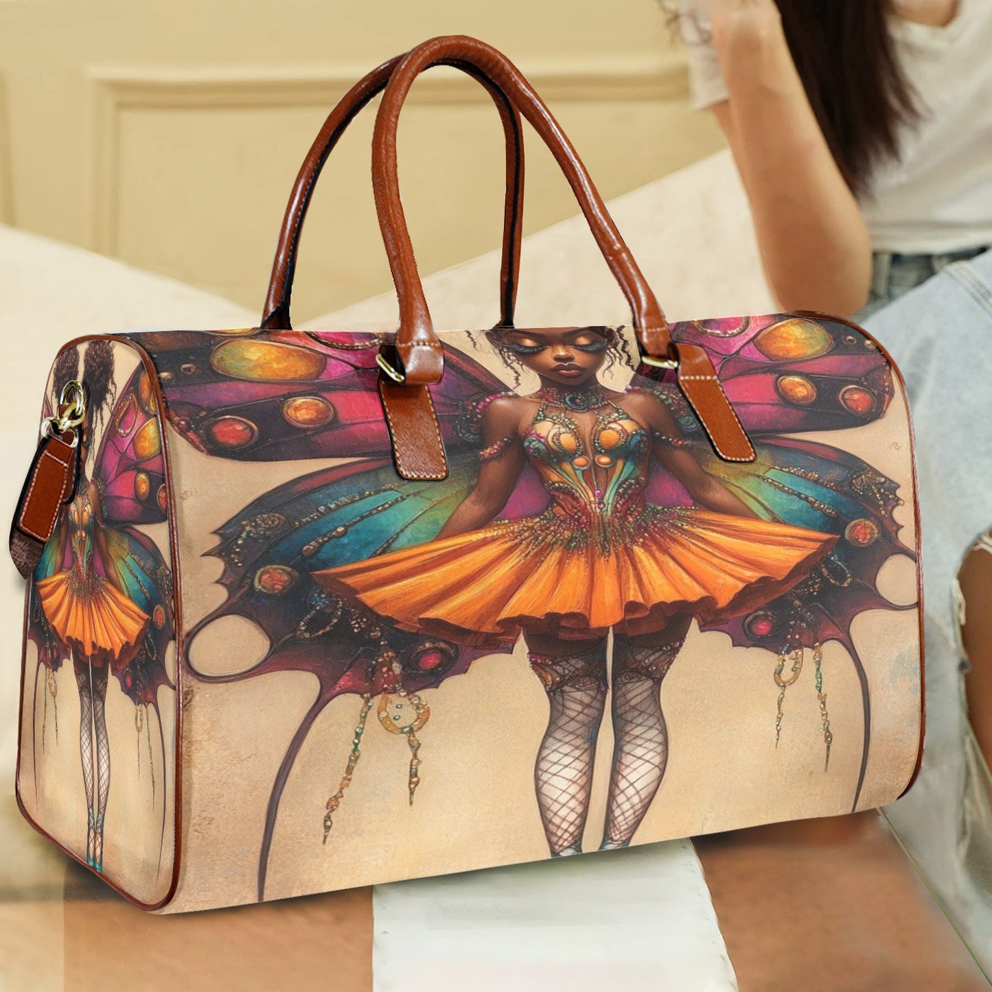 AfroCentric Butterfly Winged Ballerinas Large Capacity Travel Bag-Large (Brown Short Patch) (1737) Large Capacity Travel Bag-Large (Brown Short Patch) (1737)
