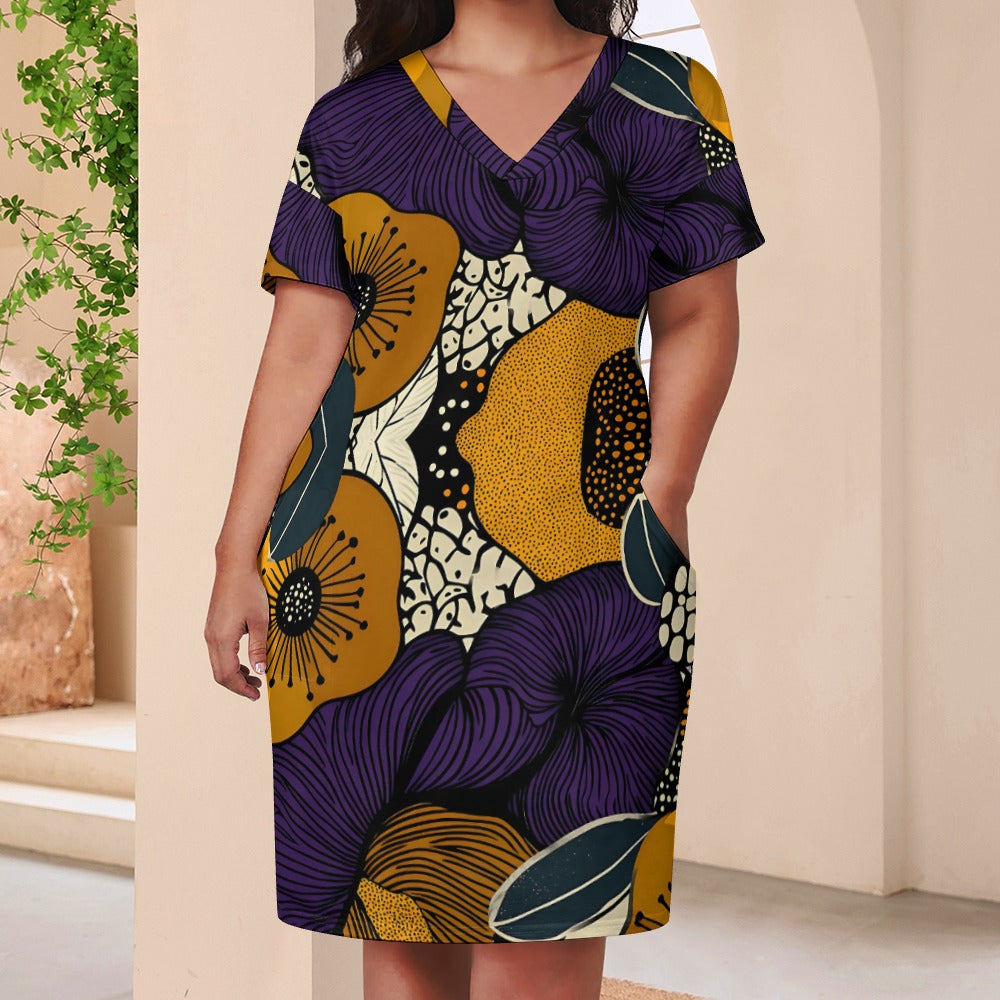 Floral Pattern Loose Pocket Dress