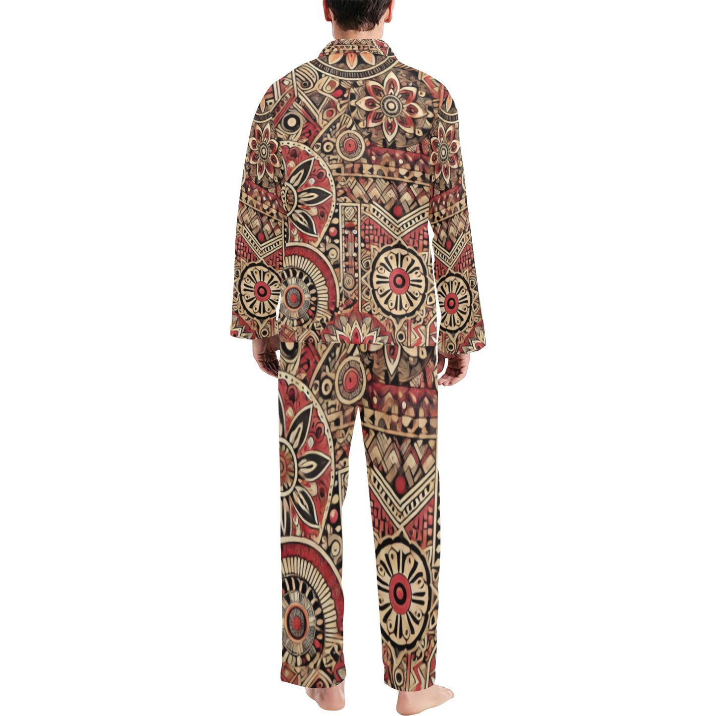 Abstract Pattern Men's Pajama Set Men's V-Neck Long Pajama Set