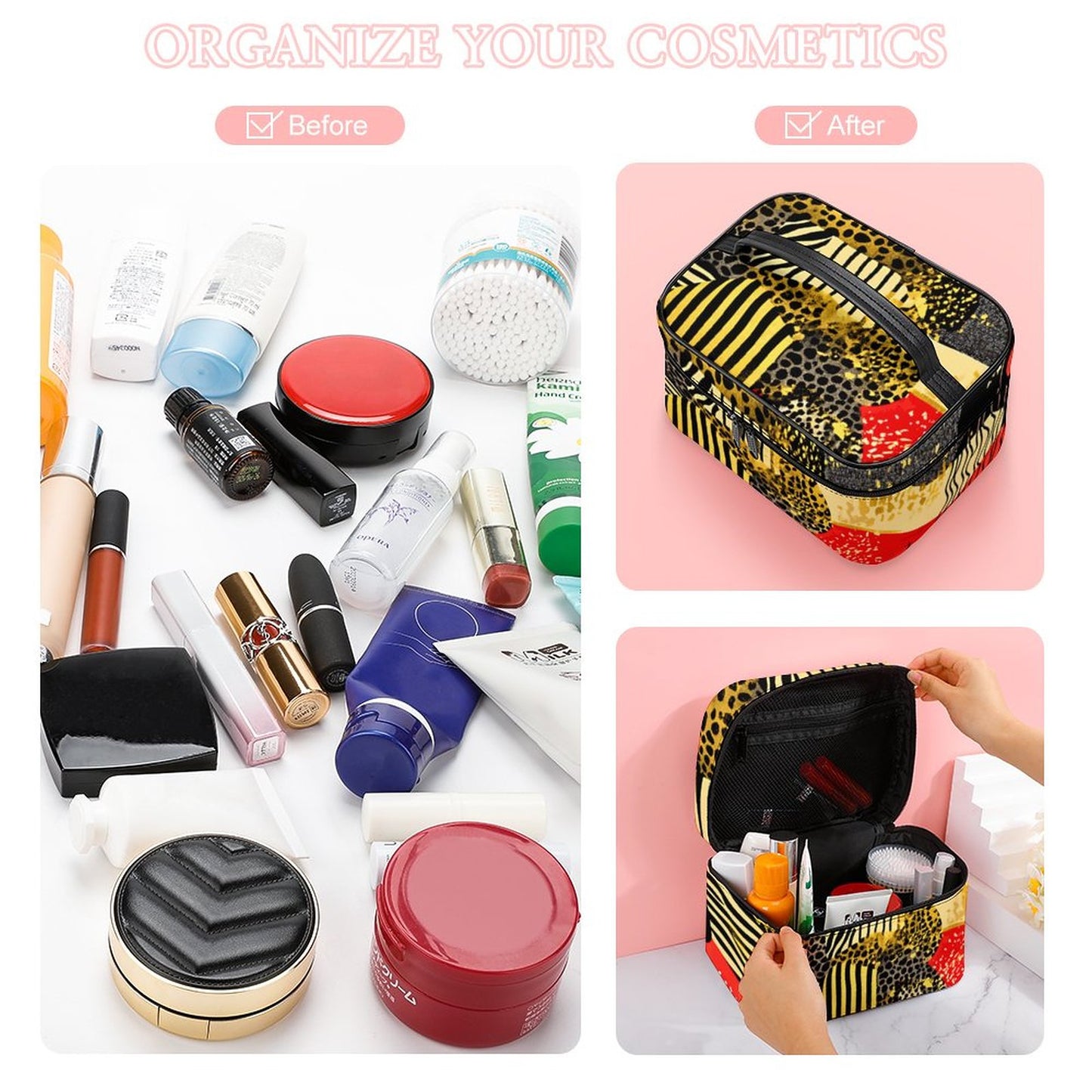 Make-up bag with Lychee pattern PU material