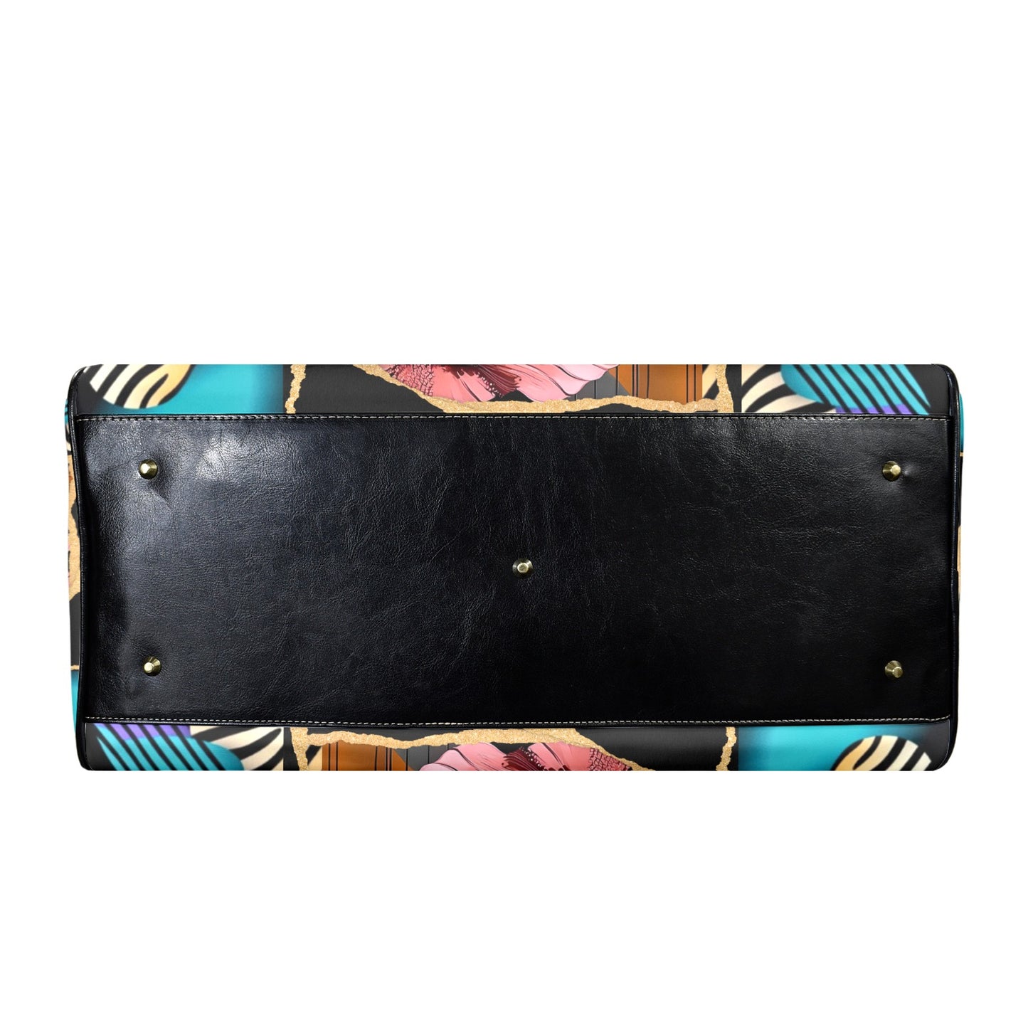 Floral and Peach AfroCentric Travel Bag Leather Travel Bag-Large (Short Patch) (1735)