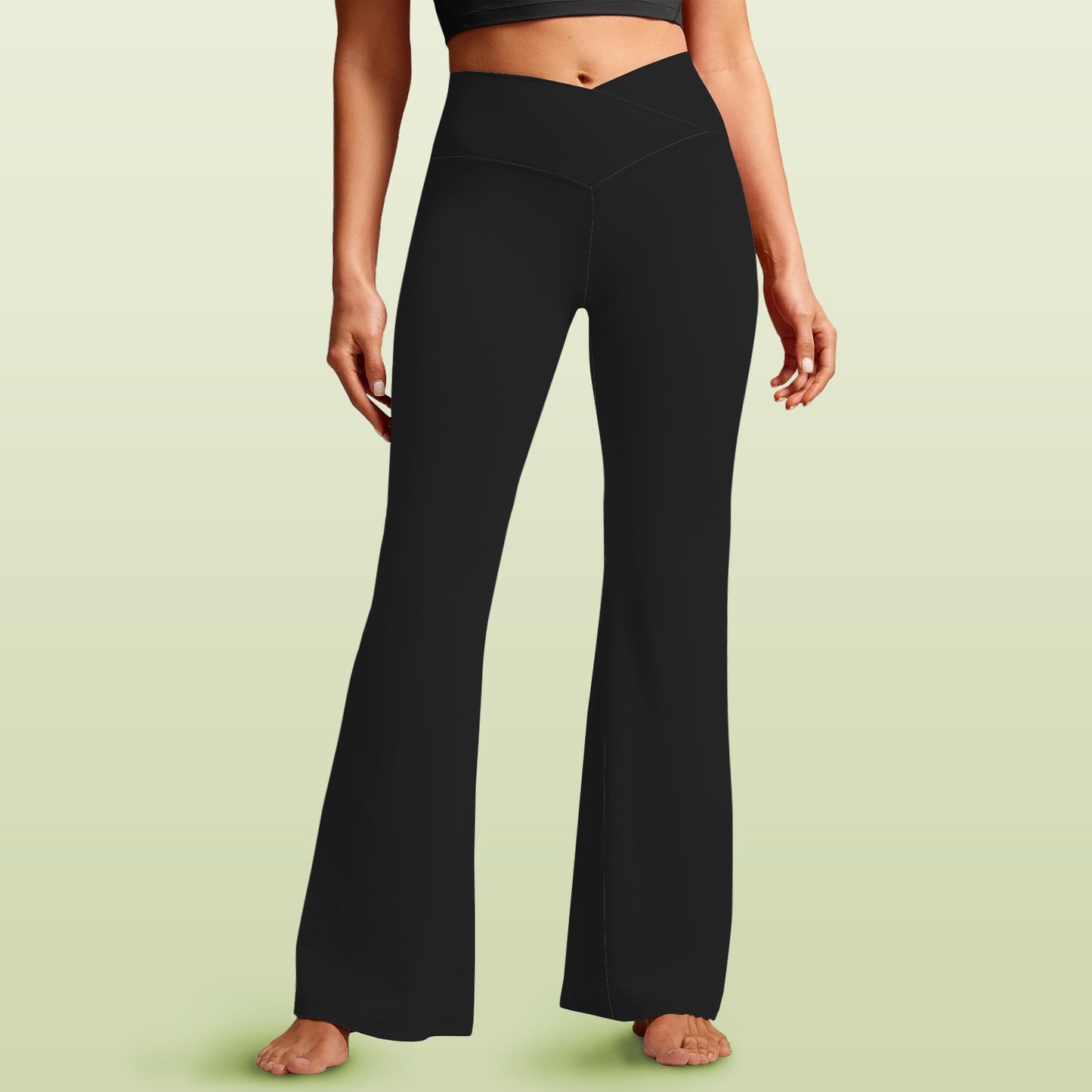 Black Women's High Waist Crossover Tummy Control Flare Leggings High Waist Crossover Tummy Control Flare Leggings