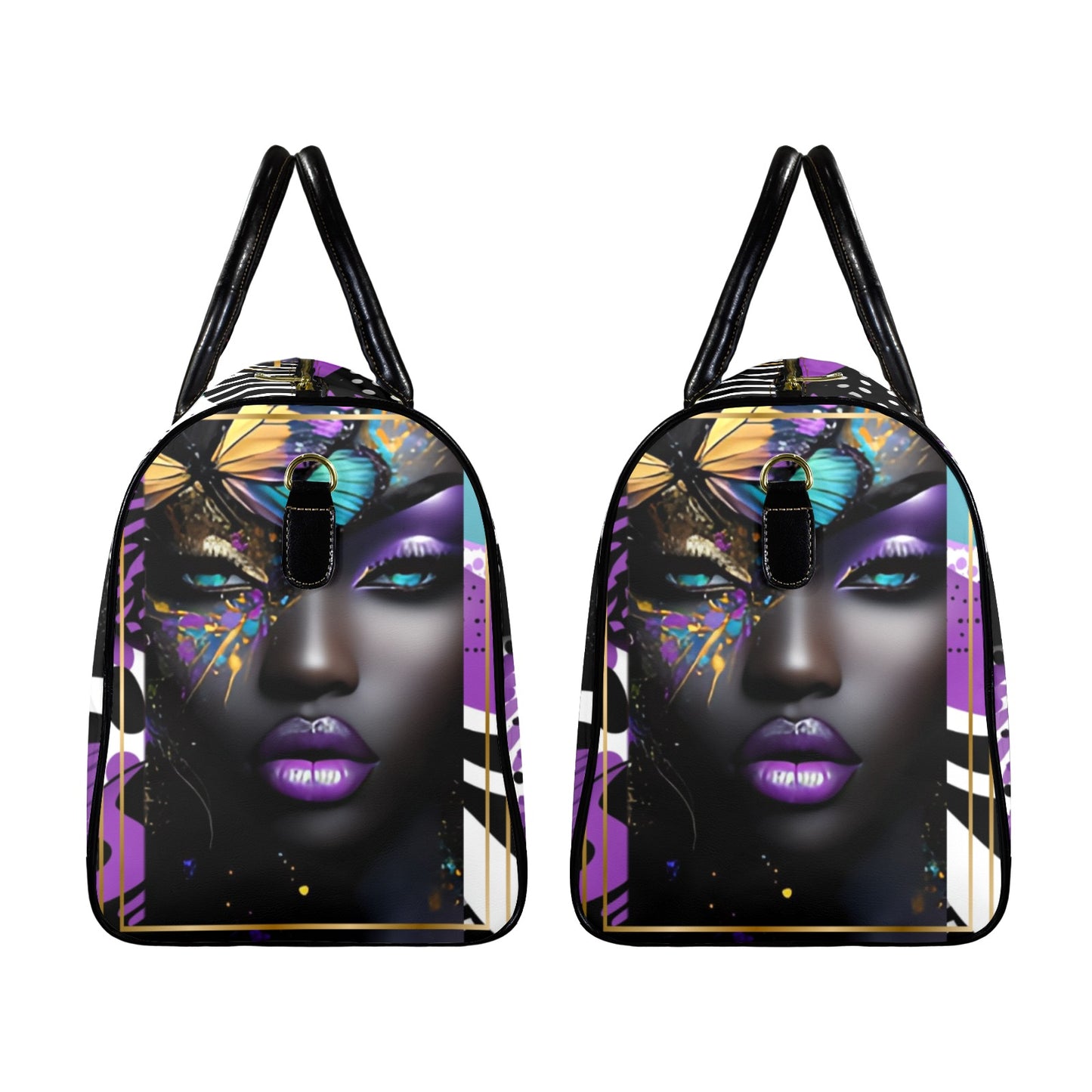 Purple and Gold AfroCentric Travel Bag Leather Travel Bag-Large (Short Patch) (1735)