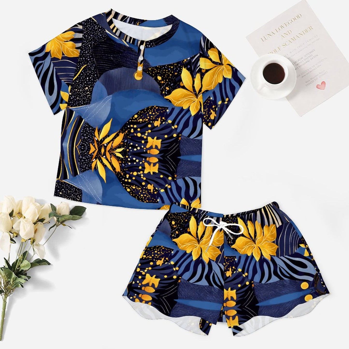 Women's Abstract Cooling Short Sleeve Loungewear Set UTZ (All-Over Printing)