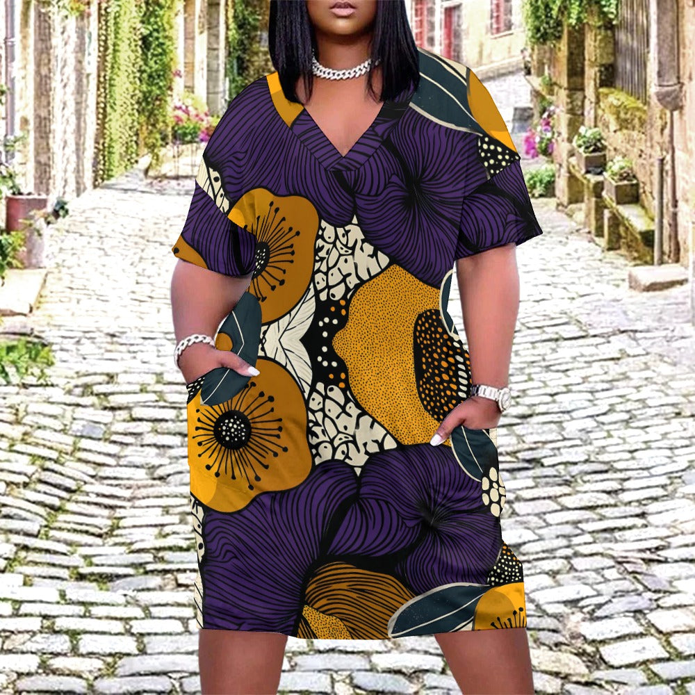 Floral Pattern Loose Pocket Dress