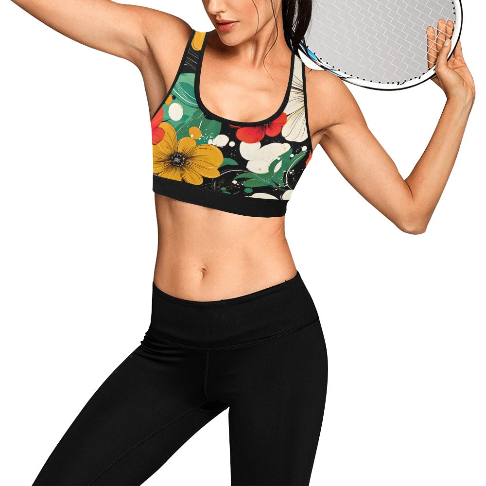 Vibrant Floral Pattern Sports Bra Women's All Over Print Sports Bra (Model T52)