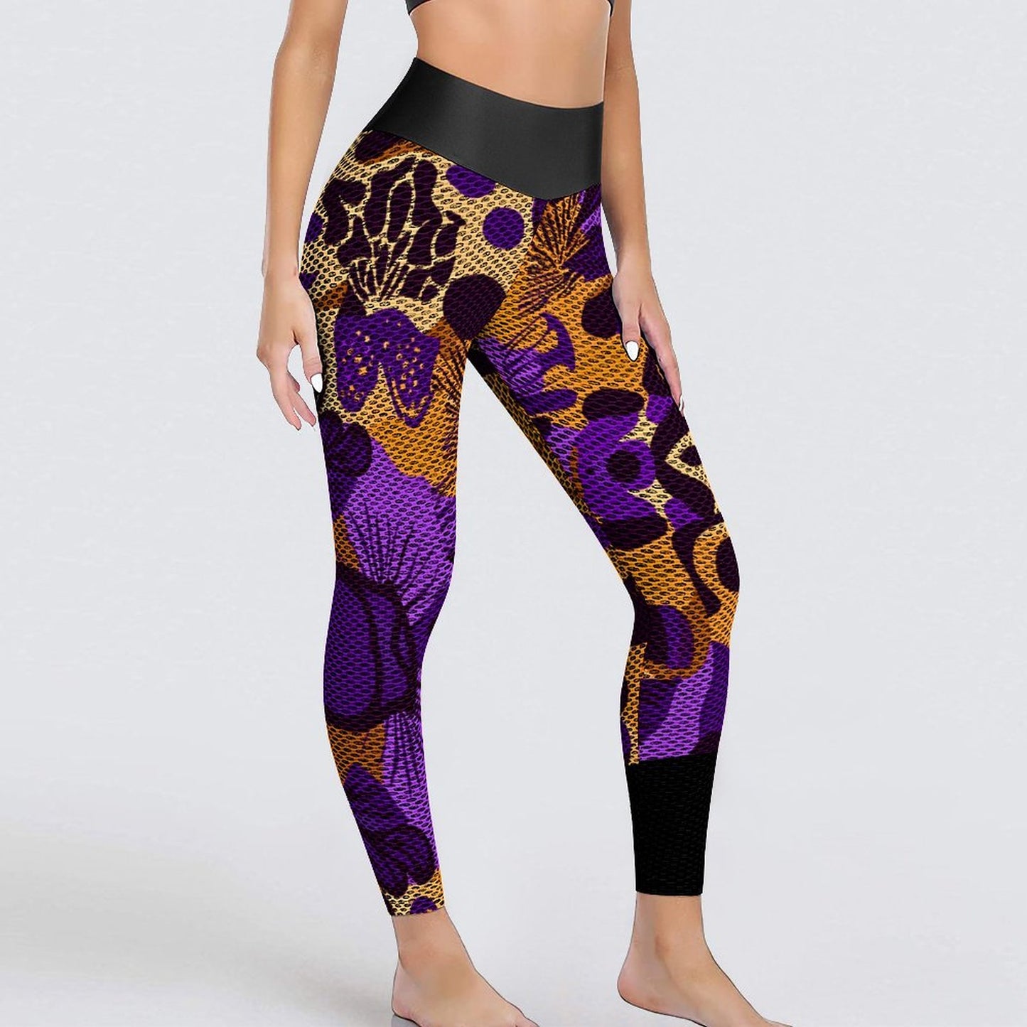 Custom Printed Honeycomb Textured Yoga Pants for Women (All-Over Printing)