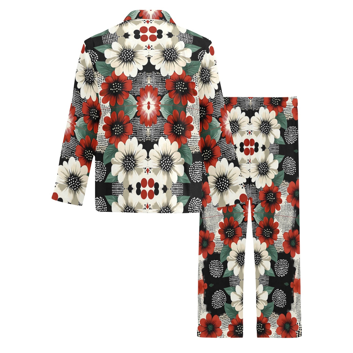 Floral Pattern Men's Pajama Set Men's V-Neck Long Pajama Set