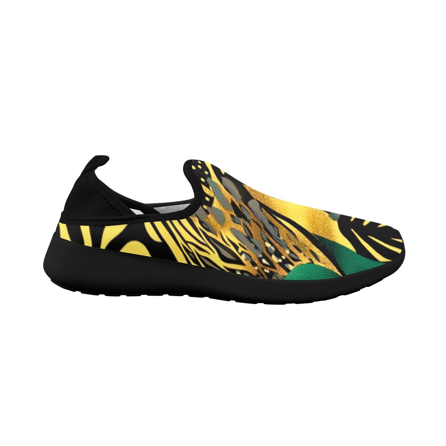 Golden Zebra Green Camo Pattern Men's Fly Weave Drop-In Heel Sneakers Fly Weave Drop-in Heel Sneakers for Men (Model 02002)