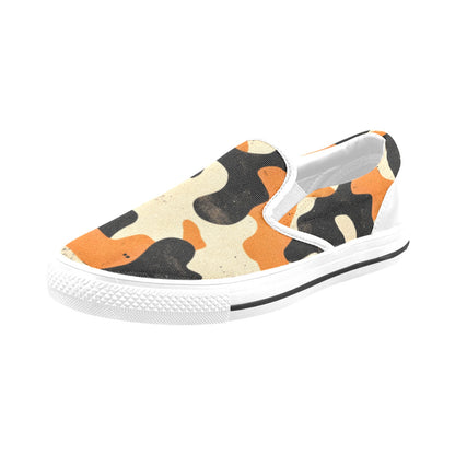 Orange Camo Pattern Kid's Slip On Shoes Slip-on Canvas Shoes for Kid (Model 019)