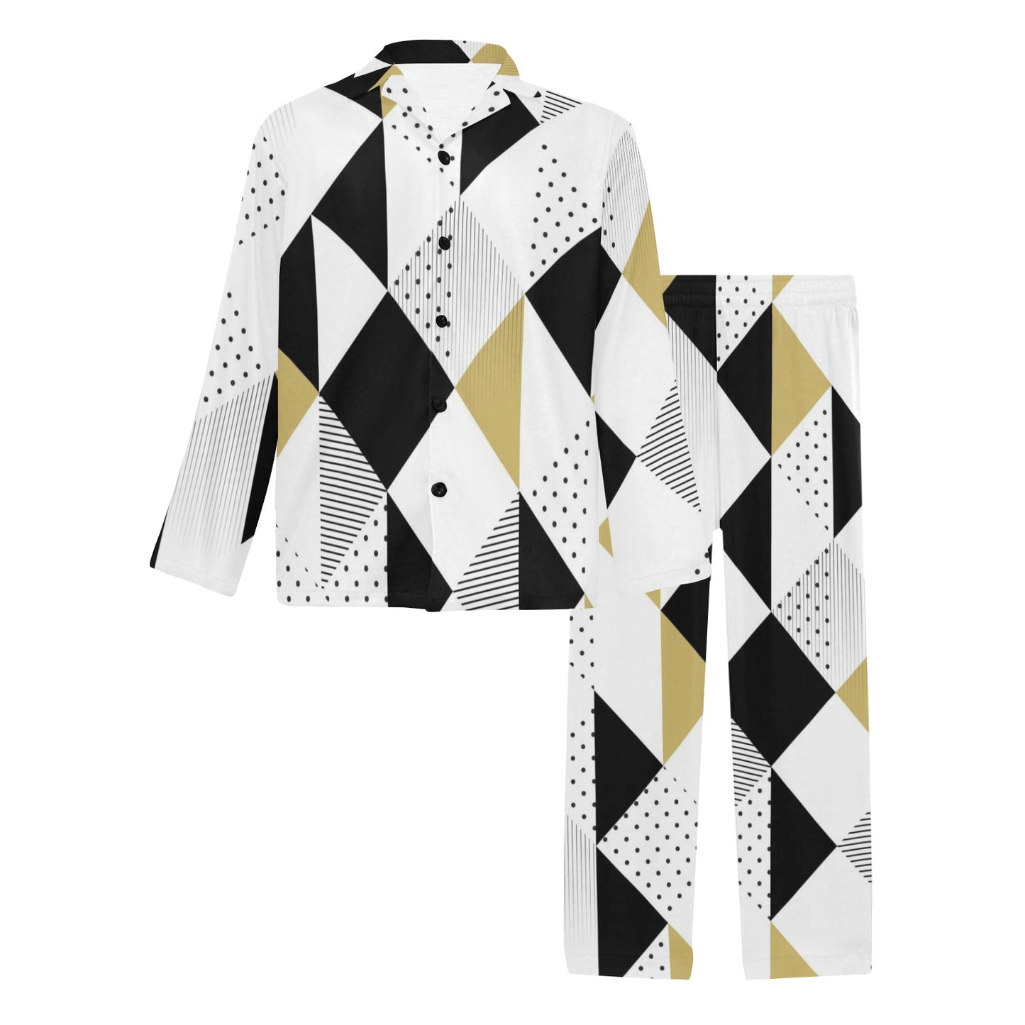 Abstract Seamless Pattern with Triangles Men's Pajama Set Men's V-Neck Long Pajama Set