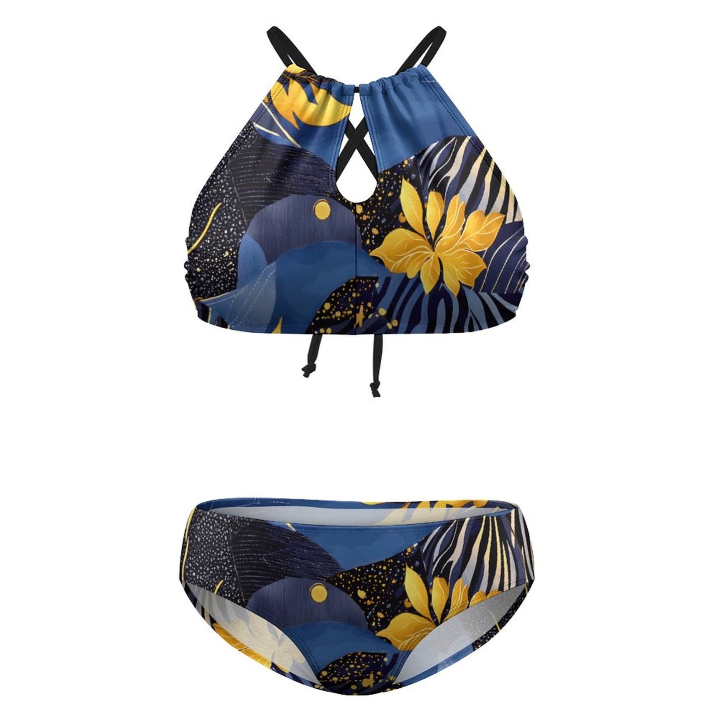 Plus Size Women's Two piece Swimsuit with High Neck Halter Top BK2040 (All-Over Printing)