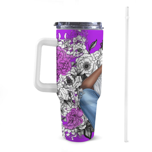 Floral Beauty 40 oz Tumbler With White Handle 40oz Tumbler with White Handle